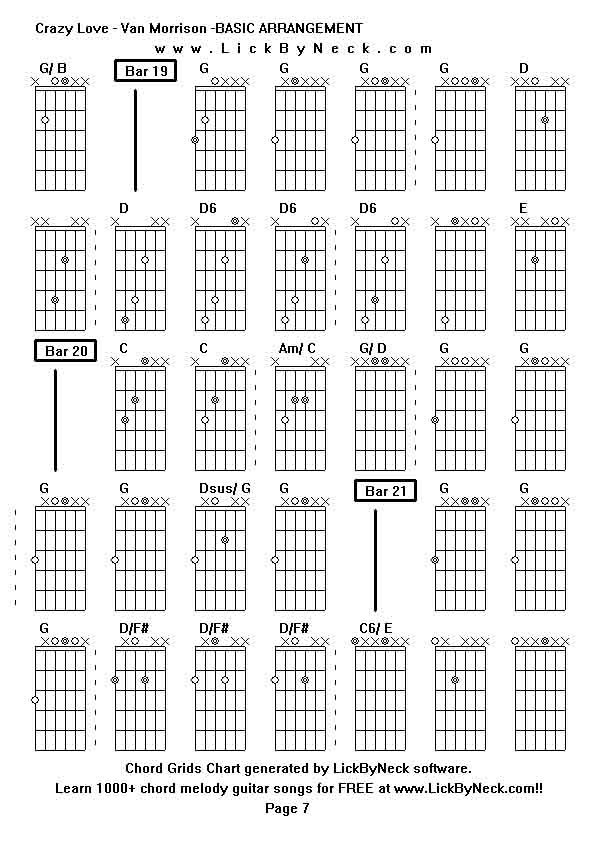 Chord Grids Chart of chord melody fingerstyle guitar song-Crazy Love - Van Morrison -BASIC ARRANGEMENT,generated by LickByNeck software.